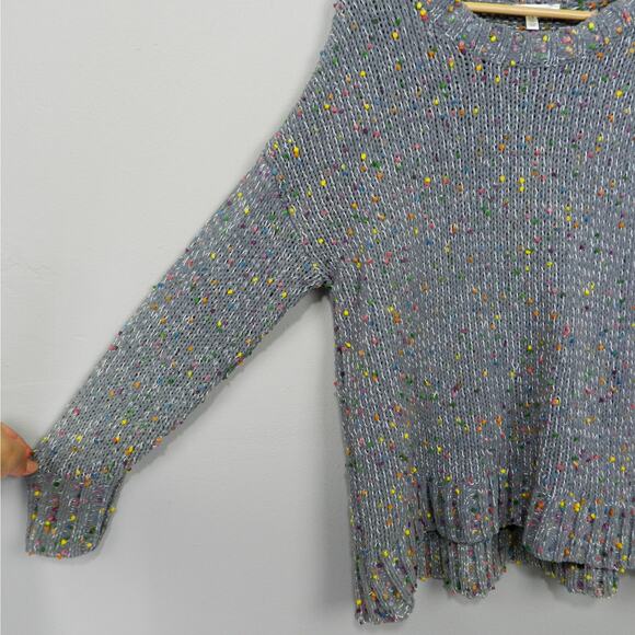 Seven7 Chunky Knit Rainbow Confetti PomPom Sweater Sz L Gray Pullover Jumper - Picture 4 of 10